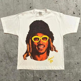 Znbbw Men's T-Shirts Retro Portraits Print Short-Sleeved T-Shirts Y2k Gothic Harajuku Hip-Hop Couple Relaxed