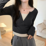 Znbbw Sense Of Minority Long-Sleeved T-Shirts Two New Autumn Fake Blouses That Collide With Color, Slim And Show Slim Underwear