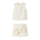 Znbbw New Spring Style Simple Vest With Two Sets Of Floral Decorative Skirt