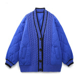 Znbbw And Winter New Tricolor Knitted Spliced V-Collar Loose Version Cotton Jacket