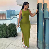 Znbbw Women's Wear Independent Station Commuter Style Long Skirt Sleeveless Round Collar High Waist Dress