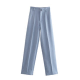 Znbbw New Summer Style Straight Tube High Waist Shows Thin Solid Color Casual Pants 2761048
