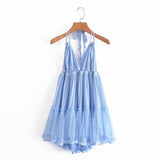 Znbbw The Summer Of 2024, The New Style Baitai Thin Laminated Net Yarn Spliced V-Collar Halter Skirt With Large Bare Back
