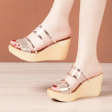 Women With High Heels And Flip-Flops Wear 2025 New Summer Muffins With Thick Soles, Fish Mouths, Fashionable, Big-Size Flip-Flops