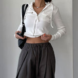 2024 New Early Autumn Women's Casual Fashion Short Solid Color Threaded Pocket Zipper Long-Sleeved Jacket