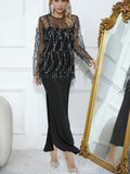 Znbbw New Autumn Clothes, Women's Sequins, Tassel Blouse, Halter Skirt, Two-Piece Set