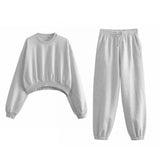 Znbbw New Basic Short Style Sweater 8417803 Elastic Waist Jogging Trousers Set