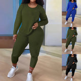 Znbbw Independent Station Large Size Women's Long-Sleeved Trousers Two-Piece Suit In Solid Color