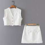 Znbbw New Woolen Short Vest Woolen Mini Skirt Suit