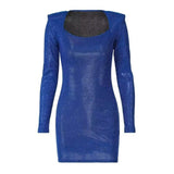 Znbbw And Winter Dress Elegant Temperament Commuter Dress Slim Long Sleeves Hip High Waist Tight Blue Skirt