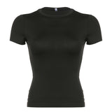 Fashionable Simple Basic Round-Collar Short-Sleeved T-Shirt 2024 New Summer Ins Trend Solid Color Slim And Thin Casual Blouse