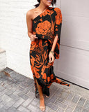 Znbbw Independent Station Sexy And Fashionable Style Oblique Shoulder Single-Sleeved Dress