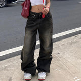 Retro High-Waisted Loose Wash Street Simple Straight Casual Pants 2024 Textured Fabric Jeans