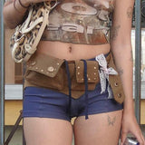 Western Style Retro Four-Button Waist Bag 2025 Summer New Punk Style Waist Accessories Ultra-Wide Belt