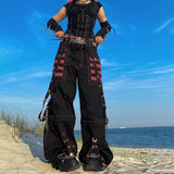 2024 Early Spring New Women's Wear Loose Color Striped Mesh Stitching Dark Chain Ribbon Woven Trousers