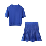 Znbbw Spring Short-Sleeved Knitted Coat 6771024 Pleated Knitted Skirt 6771025