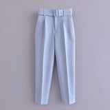 Znbbw 2024 New Pleated Multi-Color Harlan Pants Leisure Solid-Color Women's Pants Belt