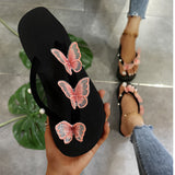 New Butterfly Flip-Flops Thick Bottom Slope With One Word With Pearl Large Size Beach Cool Flip-Flops