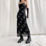 2025 New Women's Wear Street Hot Girls Retro Dark Cool Girl Dirty Print Sling Long Skirt Girl