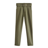 Znbbw 2024 New Pleated Multi-Color Harlan Pants Leisure Solid-Color Women's Pants Belt