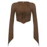 2025 Autumn / Winter Women's Wear Ins Trend Brand Online Celebrity Hot Girl Hanging Neck Fishbone Square Collar Sexy Navel Revealing Thin T-Shirt Woman