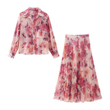 Znbbw Spring Flower Printed Shirt 9878061 100-Pleated Skirt 9878055