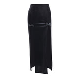 Znbbw Dark 2024 Spring New High-Waisted Suede Double Split Fashion Leisure Spice Girl Full-Length Skirt