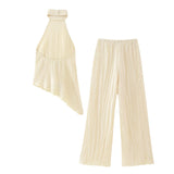 Znbbw New Autumn Style Asymmetrical Neck Top 0219810 Pleated Trousers 0219811