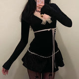 Pure Desire Girls Feel Lace, Bow, Stitching, Slim, Sweet And Spicy V-Collar Long-Sleeved T-Shirt 2024