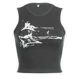 2025 Summer New Personality Trend Ins Street Fashion Guitar Graffiti Printed Threaded Vest Girl