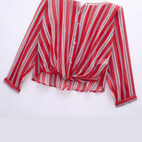 Znbbw Spring Style Knot Striped Translucent Long-Sleeved Shirt 3333244