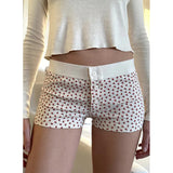 Sweet And Spicy Girl, Strawberry Printed Breasted, Slim, Low-Waisted Shorts, Straight-Tube Casual Pants, Home-Bottomed Pants.