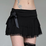 Dark Pure Desire Hot Girls Lace Spliced Bow Half Skirt 2024 Low-Waisted Sexy Ballet A-Shaped Cake Skirt