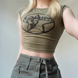 2024 Spring / Summer Women's Fashion Street Trend Hot Girl Star Printed Short-Sleeved Slim T-Shirt