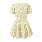 Znbbw New Yellow Flower V-Neck Short-Sleeved Mini Dress