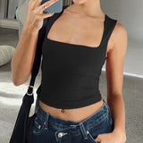 2024 Chinese New Year Women's Wear Street Spicy Style Fashion Square Collar Basic Slim Sleeveless Vest Woman
