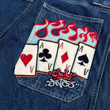 Znbbw Street Jeans Hip-Hop Poker Graphic Printed Loose Jeans Y2K Wide-Legged Pants