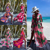 Znbbw New Summer Print Dress INS Leisure Vacation Loose Medium-Sleeved Beach Skirt