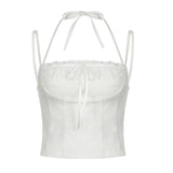 Pure Desire White Sling Top Chest-Shaped Slim Lace Lace Belt Bare-Back Girl Vest 2024 New Fashion