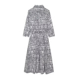 Znbbw Spring Series Printed Long-Sleeved Belt Dress 5216041