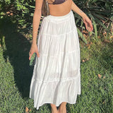 Bohemian Style White Spliced Skirt 2024 Spring And Summer New Thin Loose Style Casual Half-Length Skirt