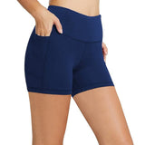 Znbbw Yoga Pants Pocket High Waist Elasticity Pure Color Breathable Exercise Running Training Fitness Shorts