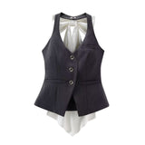 Znbbw Spring Style Bow Removable Back-Hanging Waistcoat Pleated Half-Length Skirt