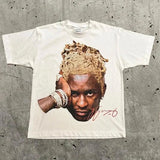 Znbbw Men's T-Shirts Retro Portraits Print Short-Sleeved T-Shirts Y2k Gothic Harajuku Hip-Hop Couple Relaxed