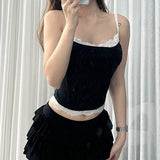 Color Lace Lace Fashion Design Sense With A Small Sling Top Girl 2024 Hot Girls Sexy Knitted Vest