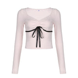 Hot Girl Sexy Square Collar Tight Show Thin Color Lace Long-Sleeved T-Shirt 2025 Autumn Fold Waist Pure Desire Blouse