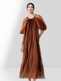 Znbbw Lantern Sleeve Style Square Collar Net Dress Femininity Tea Break Skirt Warm And Long Fairy Skirt