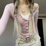 2025 Pure Style Women's Dress Ins Street Lace Spliced U-Shaped Hem Button Long-Sleeved Sweater Women's Autumn