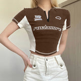 2024 Spring And Autumn New Splicing Color Thin Ins Embroidered Street Zipper Function T-Shirt