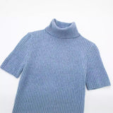 Znbbw New Short-Sleeved High-Necked Jumper Slim Short-Style Knitted Sweater 2142206